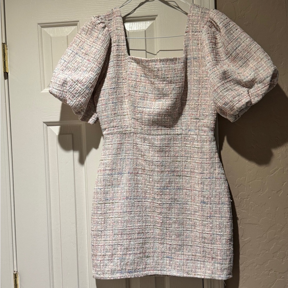 Just Me Pink Tweed Mini Dress